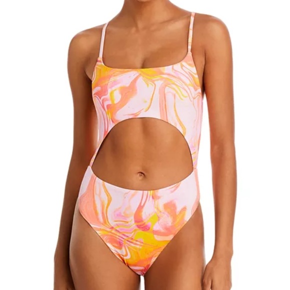 Aqua Swim | Swirl Print Cutout One Piece Swimsuit size M NWT - Picture 1 of 5
